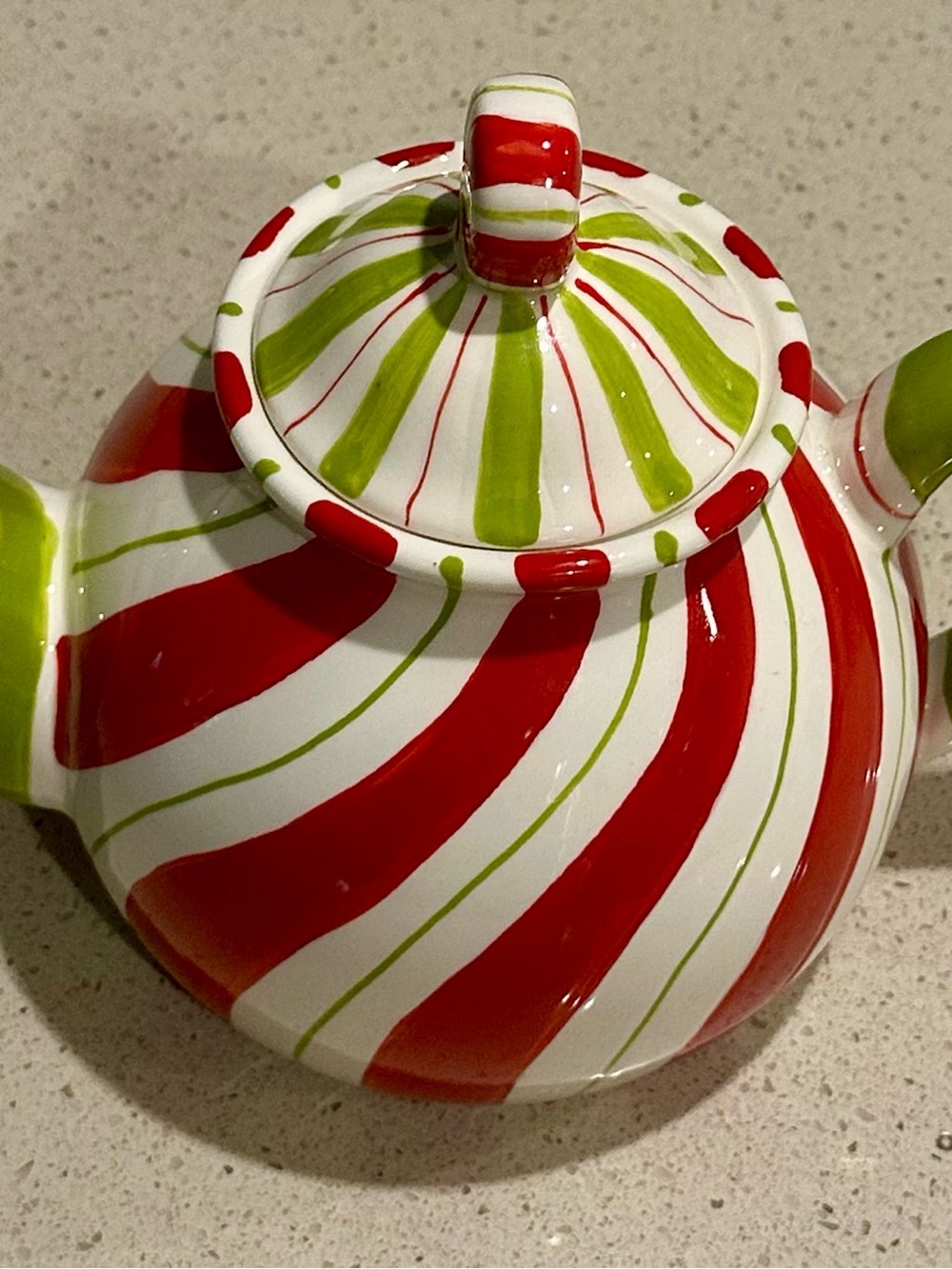 Festive Striped Ceramic Teapot - Red & Lime Green